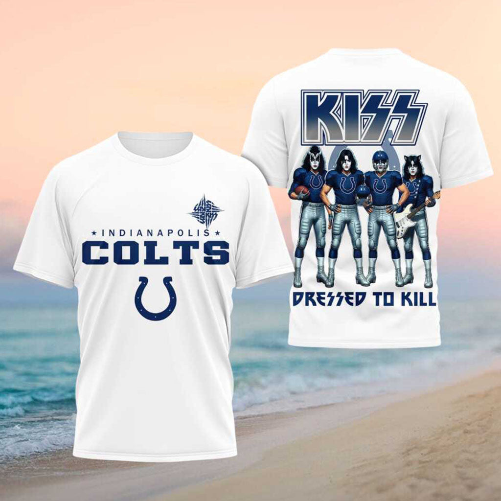 Indianapolis Colts x Kiss Band Dressed To Kill Football Shirt Kiss Band Merch Gifts For Fans - Merchluma