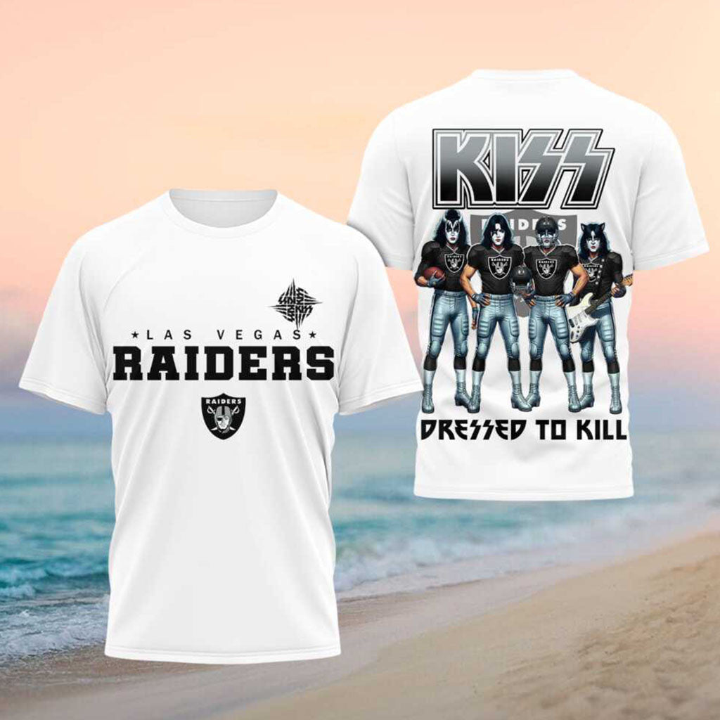Las Vegas Raiders x Kiss Band Dressed To Kill Football Shirt Raiders Merch Gifts For Fans - Merchluma