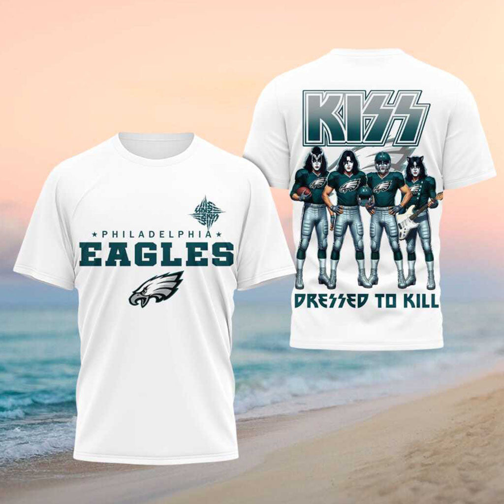 Philadelphia Eagles x Kiss Band Dressed To Kill Football Shirt Eagles Merch Football Fan Gifts - Merchluma