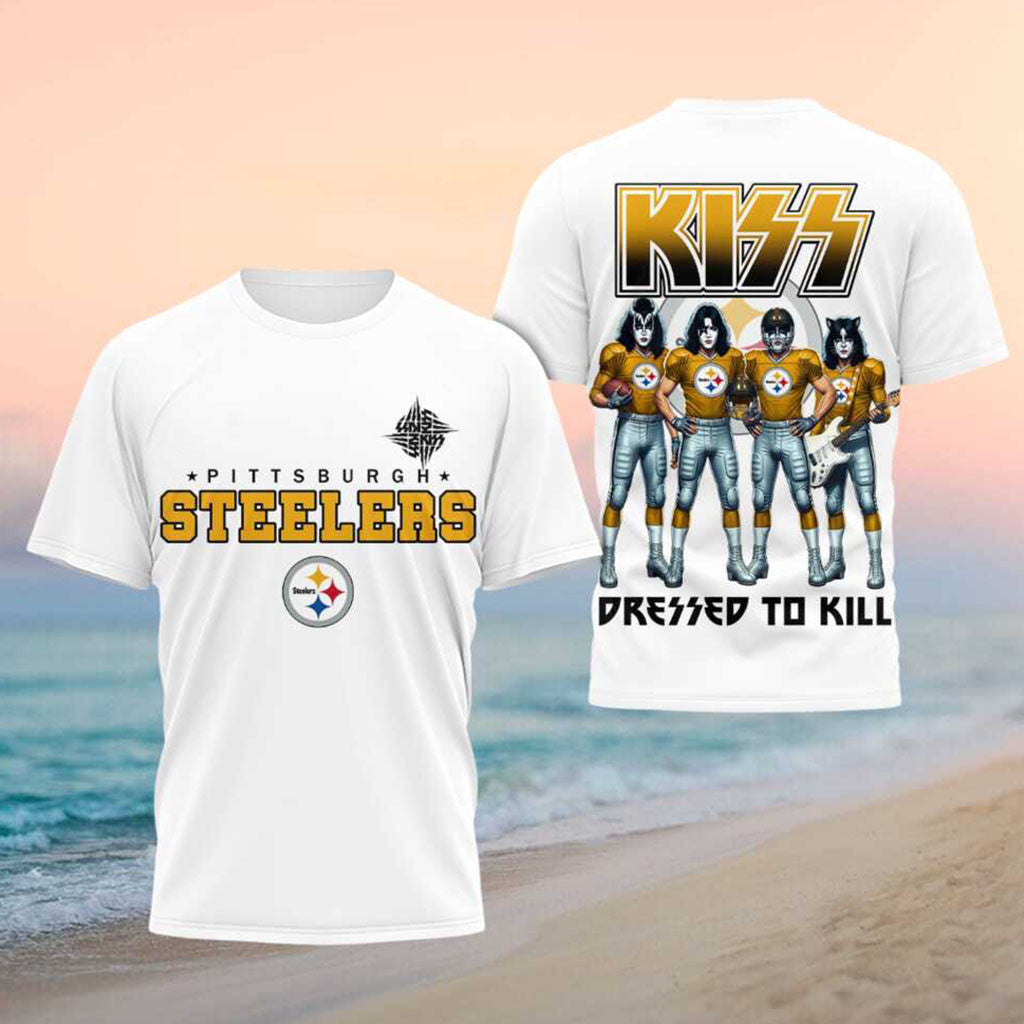 Pittsburgh Steelers x Kiss Band Dressed To Kill Football Shirt Steelers Merch Football Fan Gifts - Merchluma