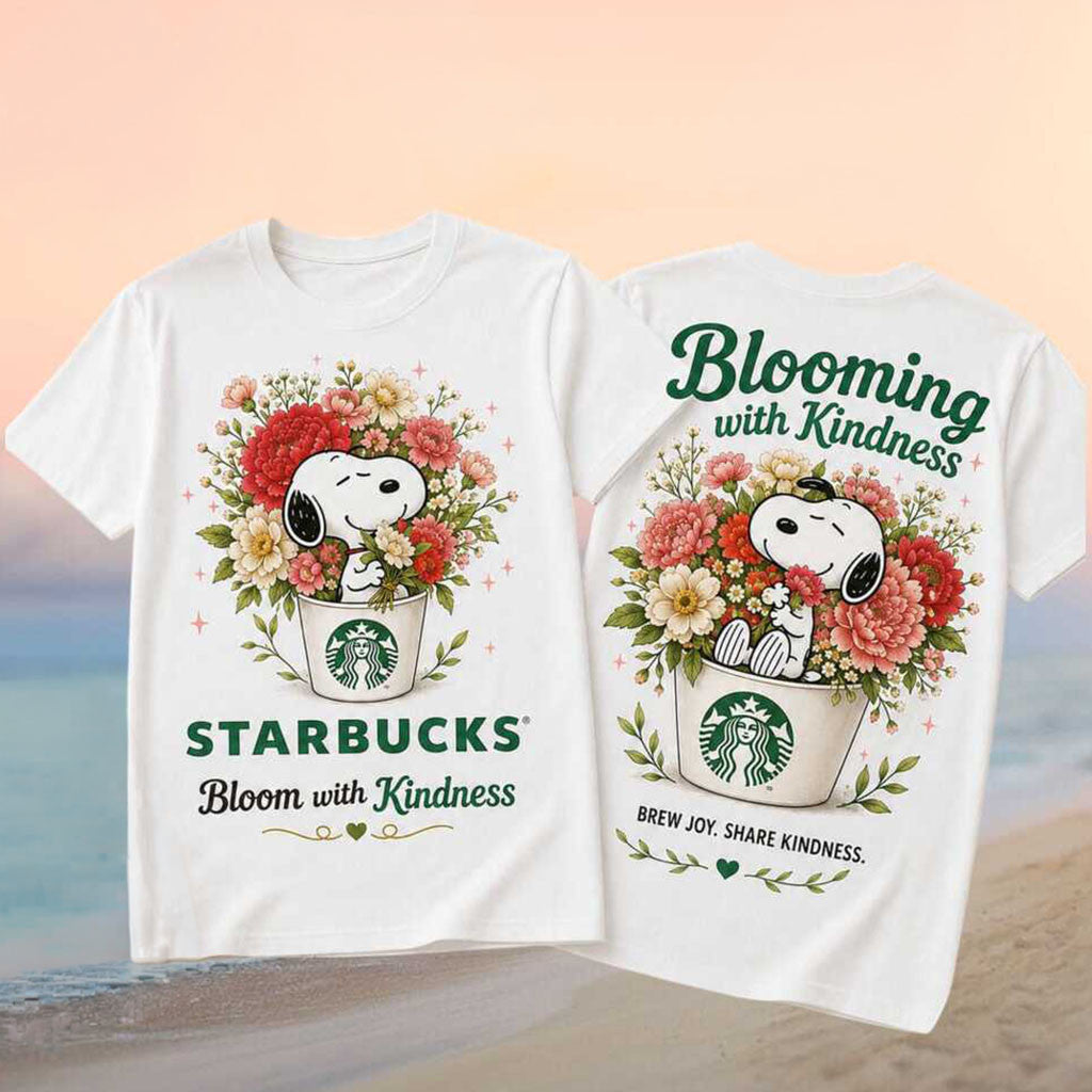 Starbucks Coffee Cafe Snoopy Bloom With Kindness Floral Shirt Starbucks Merch BFF Gifts - Merchluma