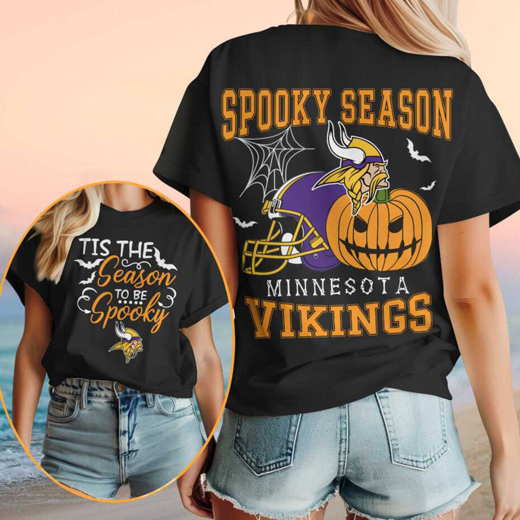Minnesota Vikings Halloween Spooky Season Pumpkin Football Shirt Vikings Merch Gift For BFF - Merchluma