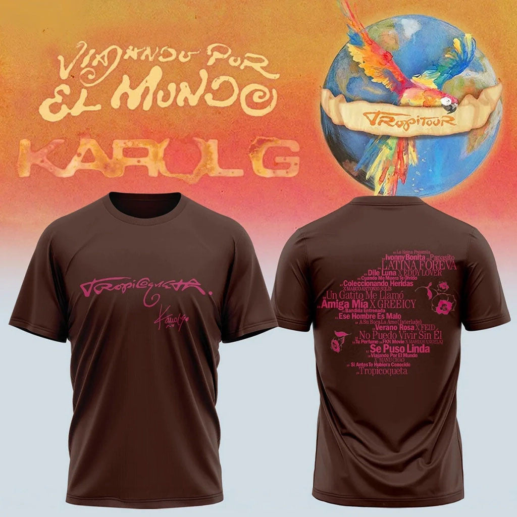 Karol G Merch 2026 Viajando Por El Mundo Tropitour Shirt Latin Pop Concert Fan Apparel - Merchluma