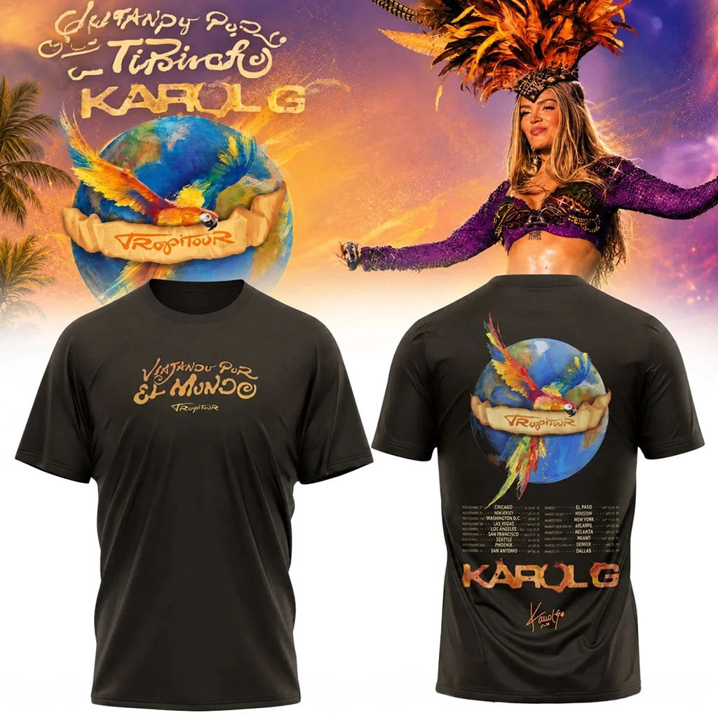 Karol G Viajando Por El Mundo Tropitour Shirt Karol G Merch 2026 Latin Pop Music Fan Apparel - Merchluma
