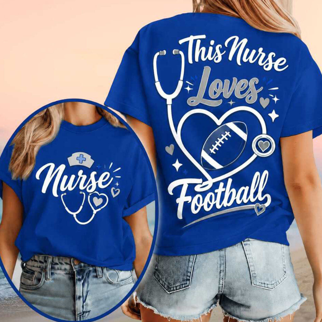 This Nurse Love Football Heart Stethoscope T-Shirt Football Lovers Shirt Best Gifts For Nurses - Merchluma