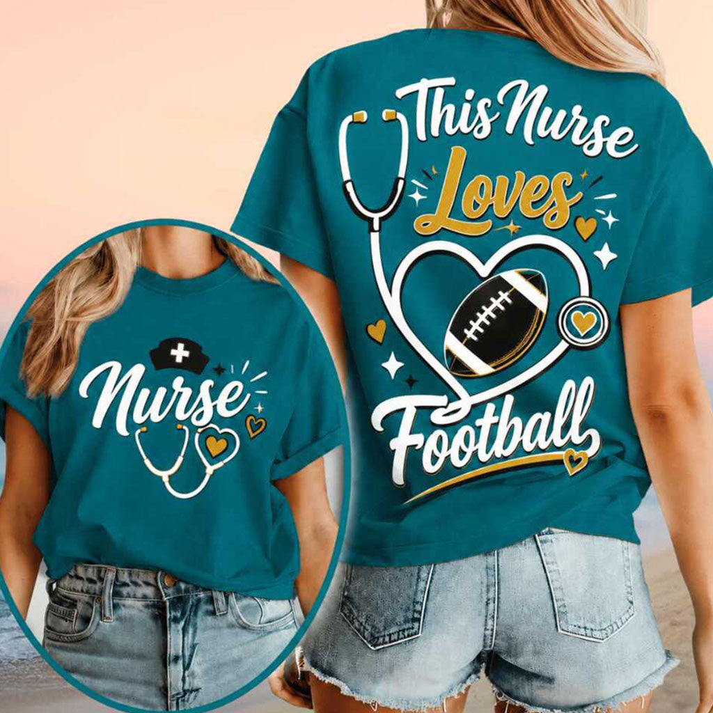 This Nurse Love Football Heart Stethoscope T-Shirt Football Lovers Gifts For Nurses - Merchluma