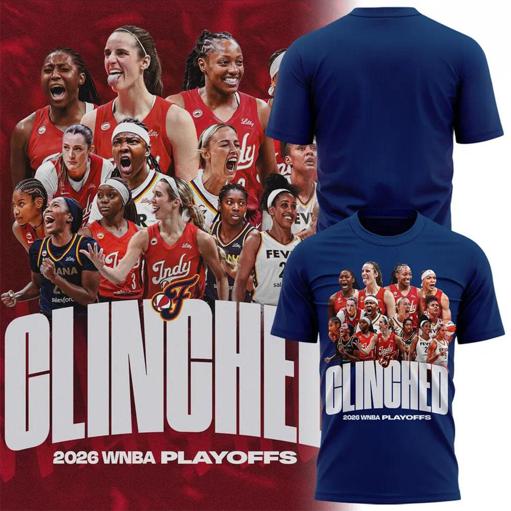 Indiana Fever Merch 2026 WNBA Playoffs Clinched Navy T-Shirt Gifts For Basketball Fan - Merchluma