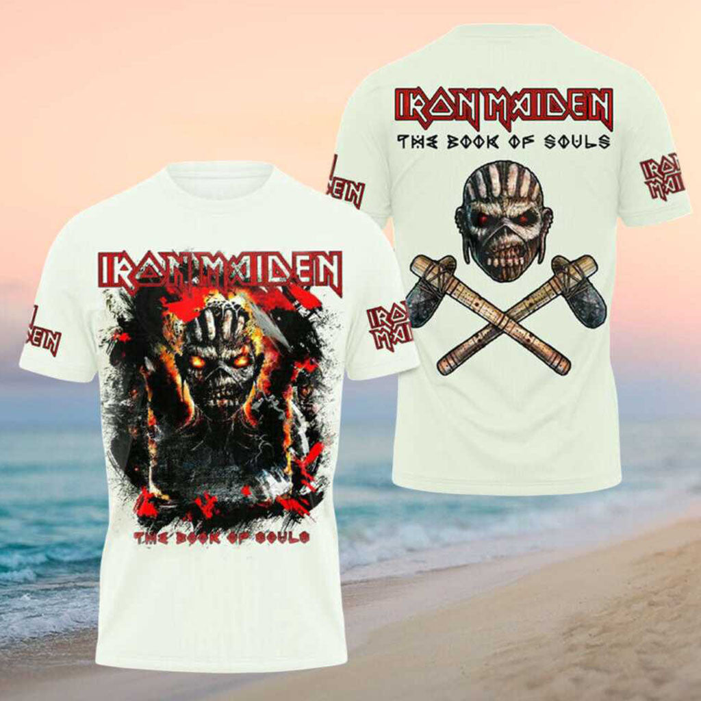 Iron Maiden Book Of Souls Eddie Crossed Axes White Shirt Iron Maiden Merch Gifts For Him - Merchluma