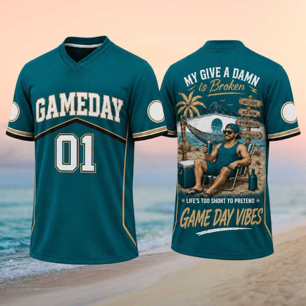 Gameday 01 My Give A Damn Is Broken Football V-Neck Shirt Gameday Vibes Funny Beach Shirt - Merchluma