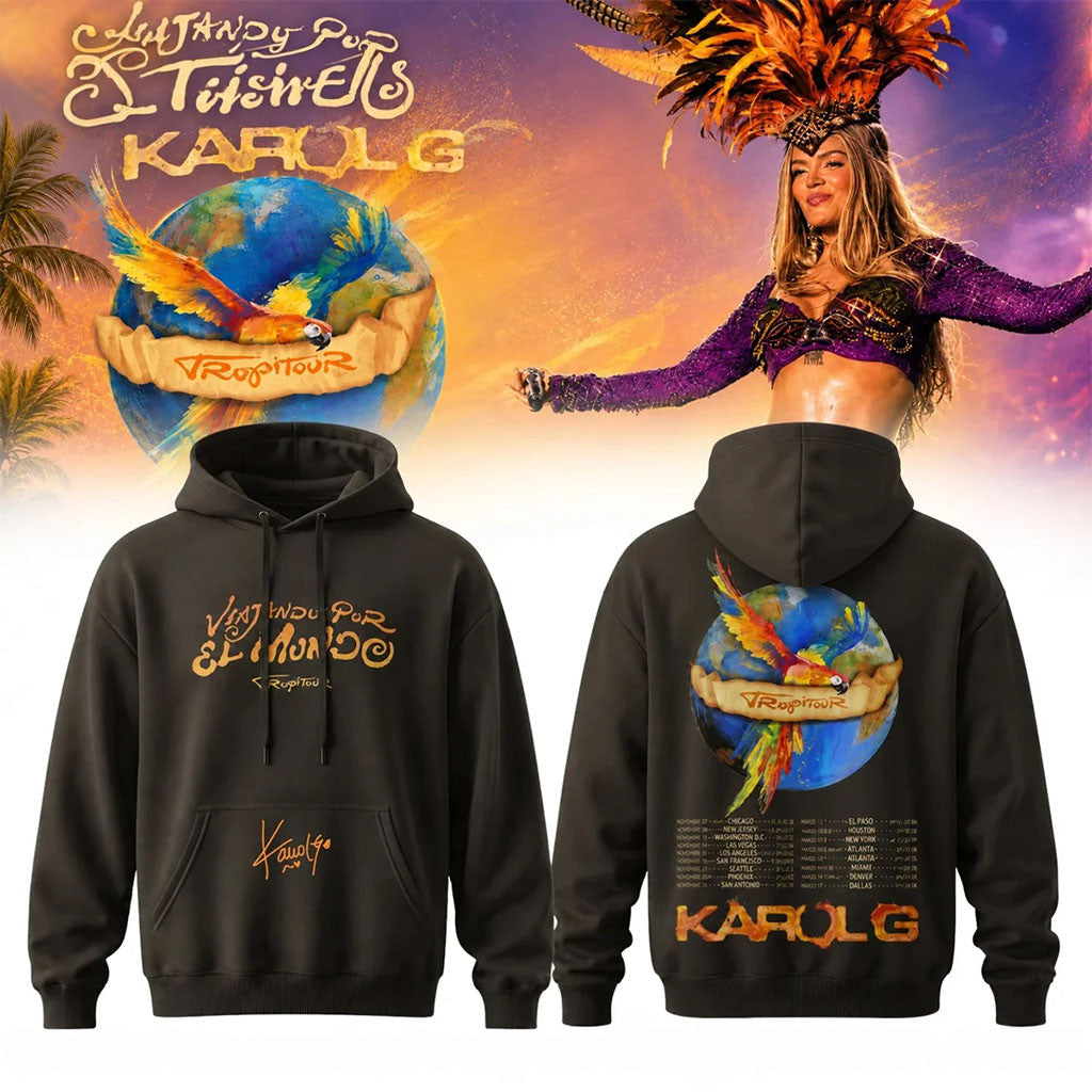 Karol G Viajando Por El Mundo Tropitour Hoodie Karol G Merch 2026 Latin Pop Music Fan Gift - Merchluma