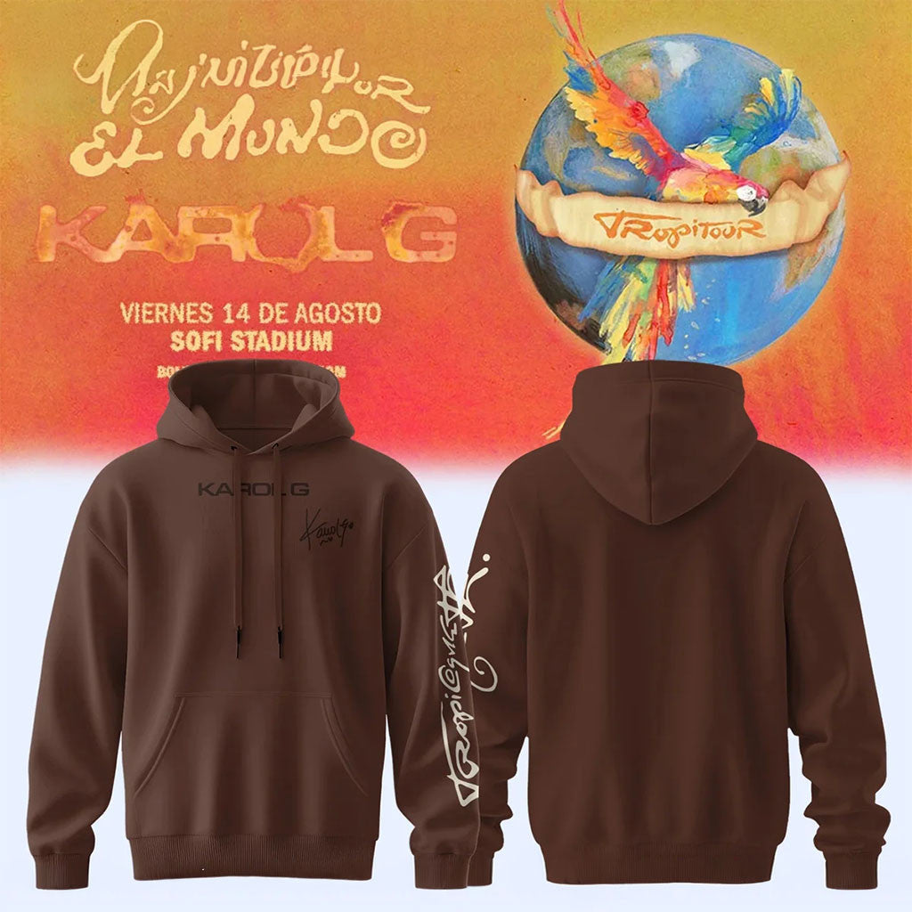 Karol G Merch 2026 Viajando Por El Mundo Tropitour Hoodie Tropicoqueta 2026 World Tour Merch - Merchluma