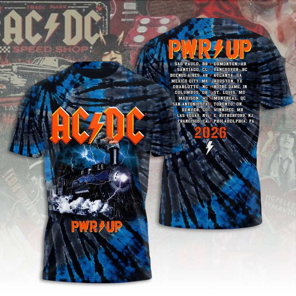AC DC PWR Up Tour Merch 2026 Lightning Tour Dates T-Shirt AC DC Merch Gift For Band Fans - Merchluma