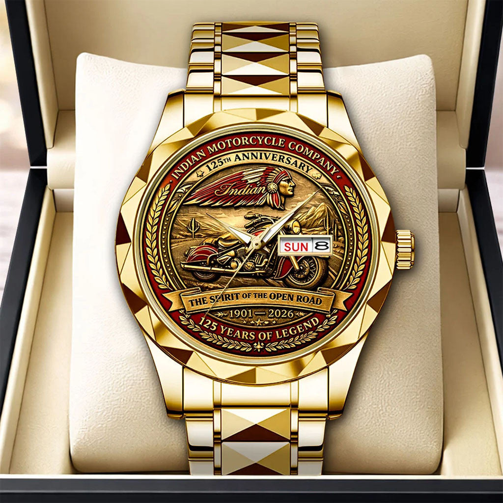 Indian Motorcycle 125th Anniversary Alloy Luxury Quartz Watch The Spirit Of The Open Road Merch - Merchluma