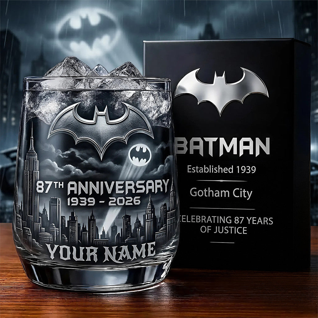 Personalized Batman 87th Anniversary Whiskey Glass The Dark Knight Glass Gift For Brothers - Merchluma