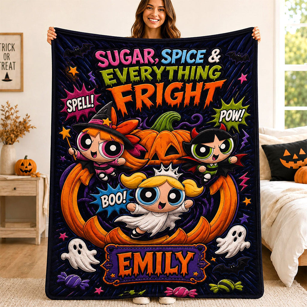 Personalized Powerpuff Girls Sugar Spice And Everything Fright Blanket Halloween Gift For Girls - Merchluma