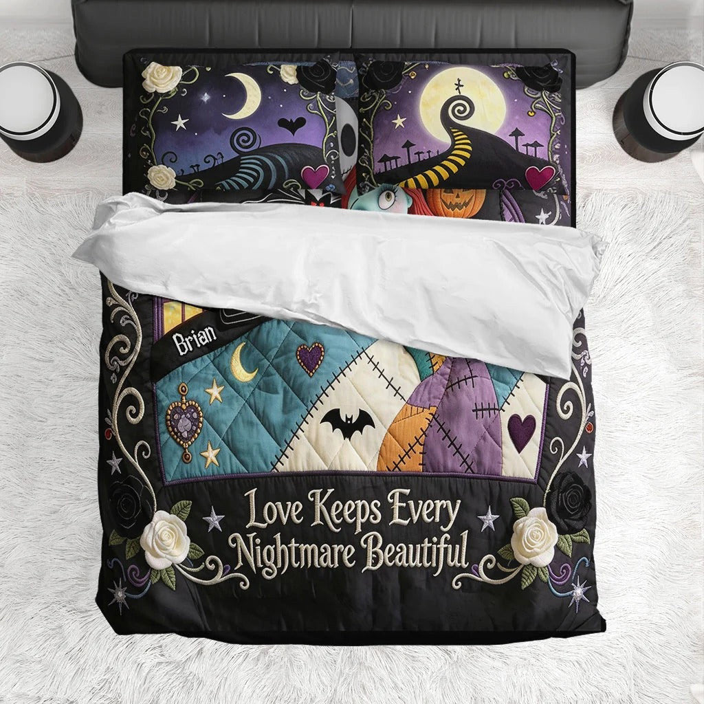 Personalized Halloween Nightmare Couple Quilt Bedding Set Skeleton Bedroom Decor Couple Gifts - Merchluma