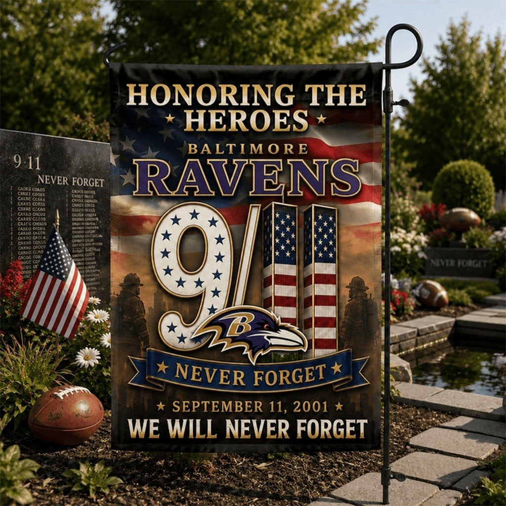 Baltimore Ravens We Will Never Forget 9 11 Flag Honoring The Heroes Ravens Merch Patriot Day - Merchluma
