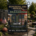Seattle Seahawks We Will Never Forget 9 11 Flag Honoring The Heroes Seahawks Merch Lawn Decor - Merchluma