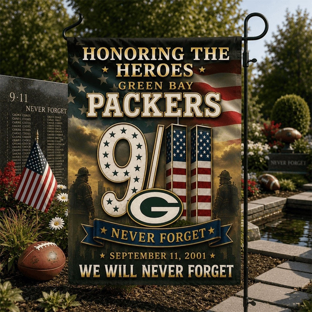 Green Bay Packers We Will Never Forget 9 11 Flag Honoring The Heroes Packers Merch Patriot Day - Merchluma