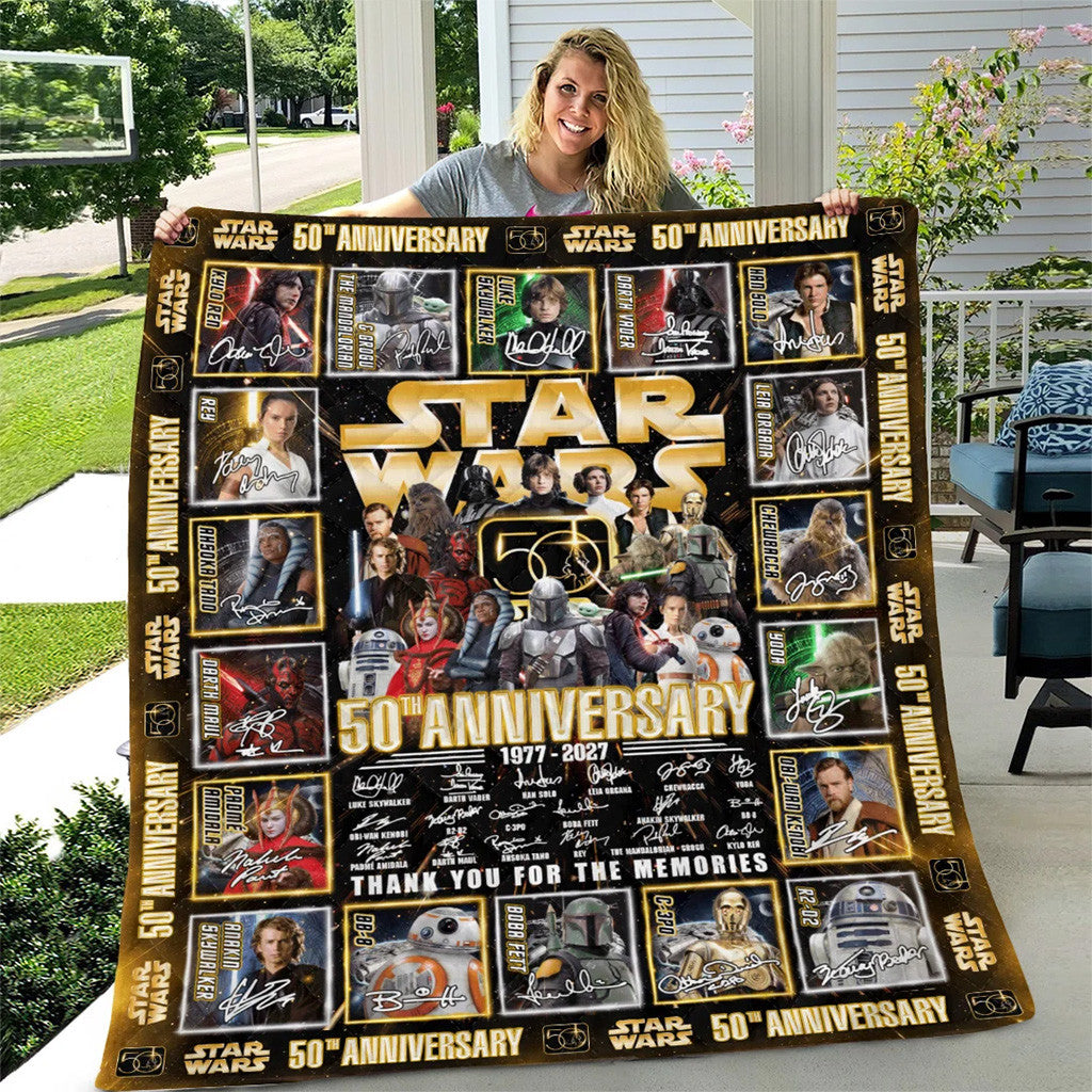 Star Wars 50th Anniversary Quilt Blanket Signed Star Wars Merch 2027 Gift For Sci Fi Fans - Merchluma