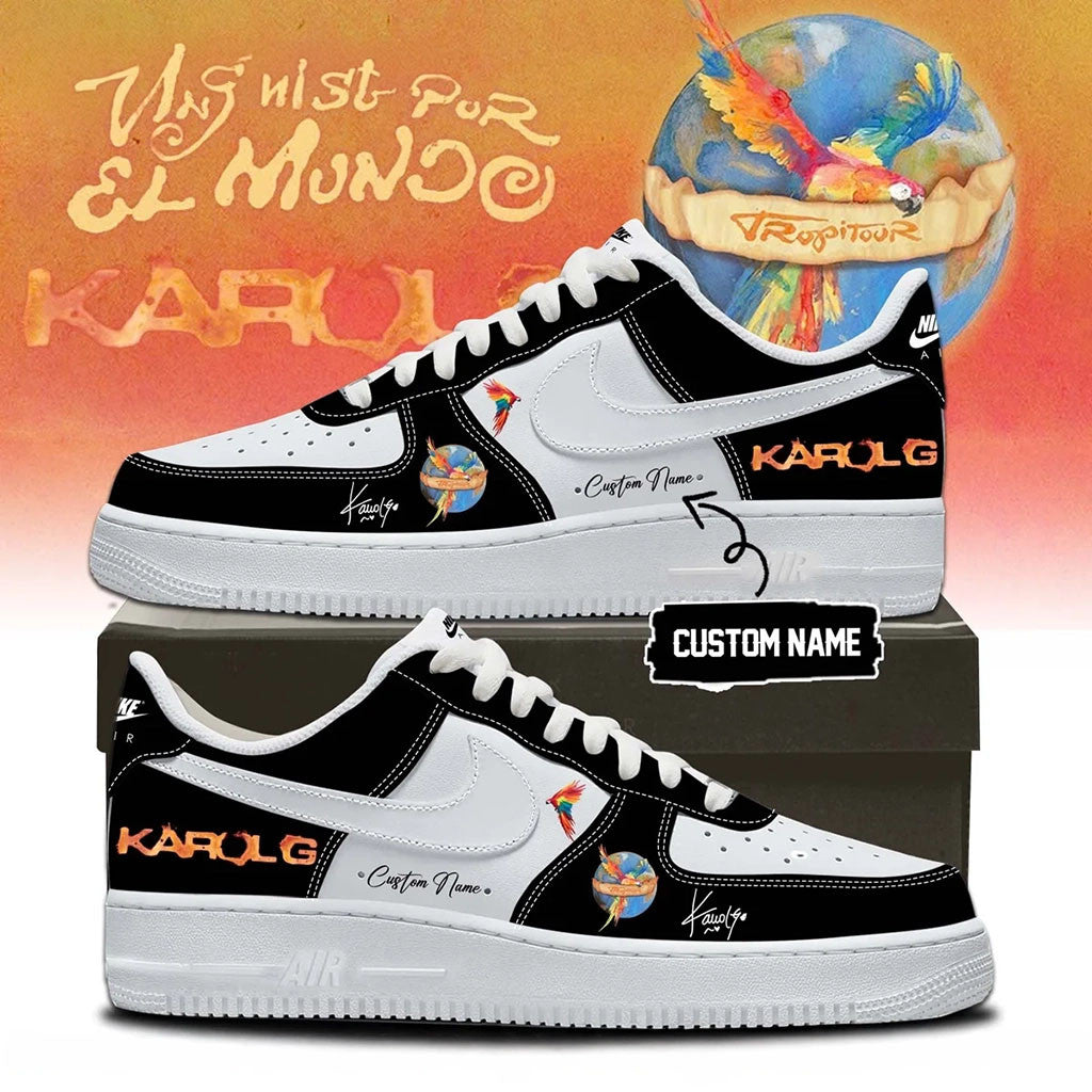 Custom Karol G Merch Viajando Por El Mundo Tropitour Sneakers Gifts For Music Enthusiasts - Merchluma