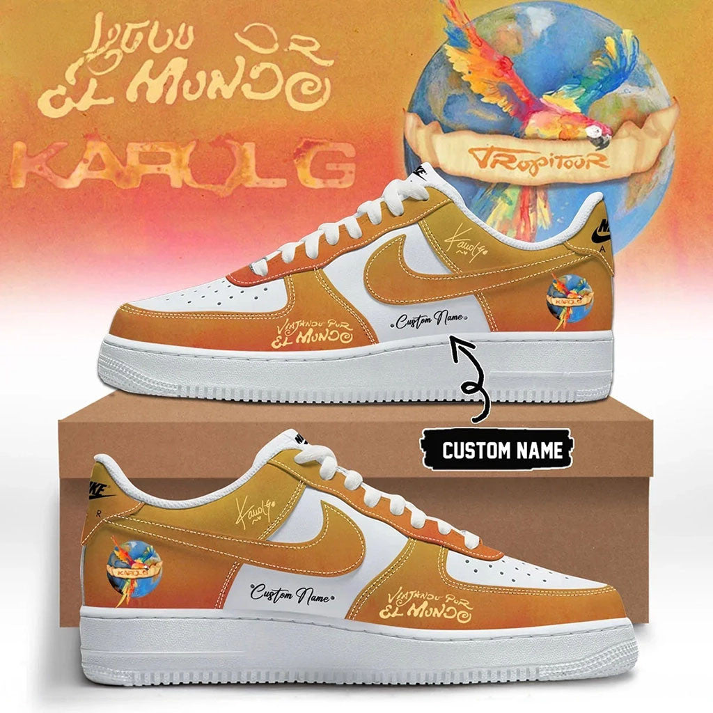 Custom Karol G Merch Viajando Por El Mundo Tropitour Sneakers Latin Music Fan Shoes Friends Gift - Merchluma