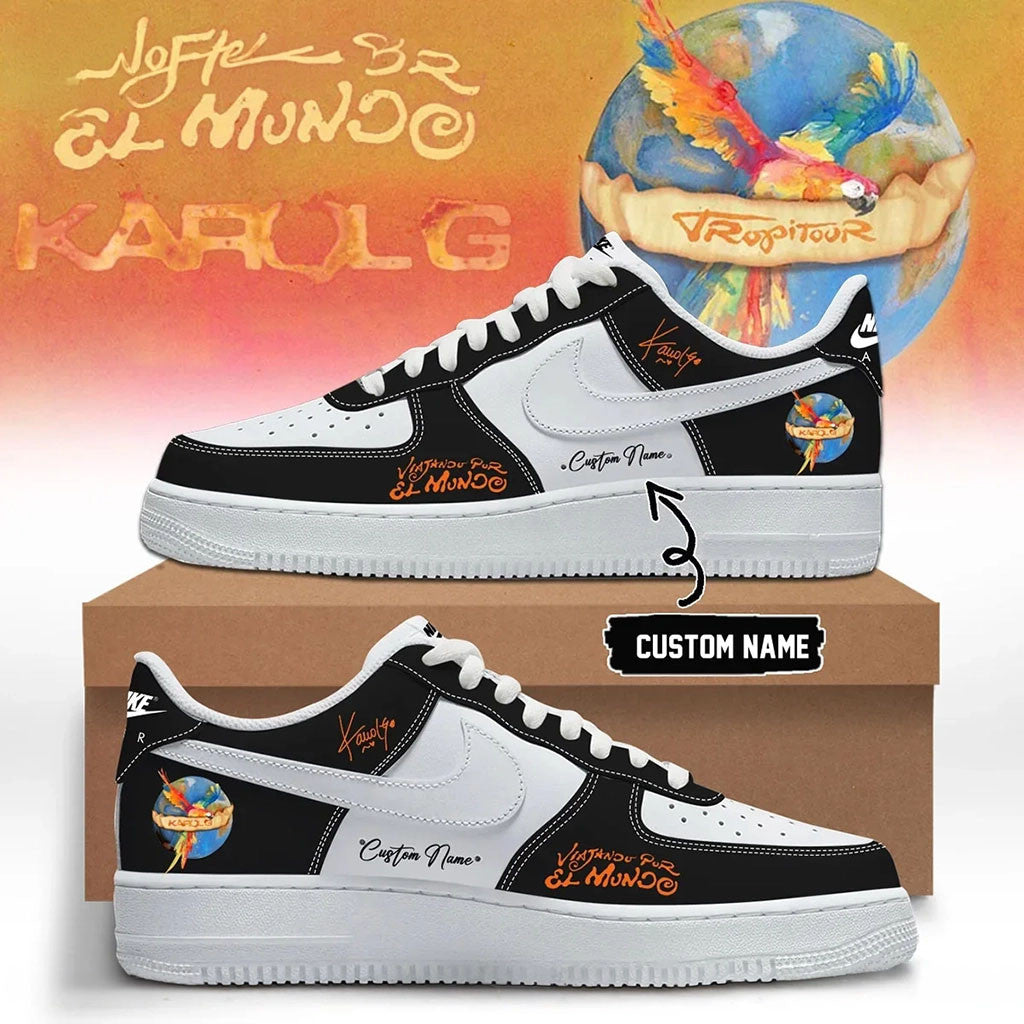 Custom Karol G Merch Viajando Por El Mundo Tropitour Sneakers Latin Pop Music Fan Gifts - Merchluma