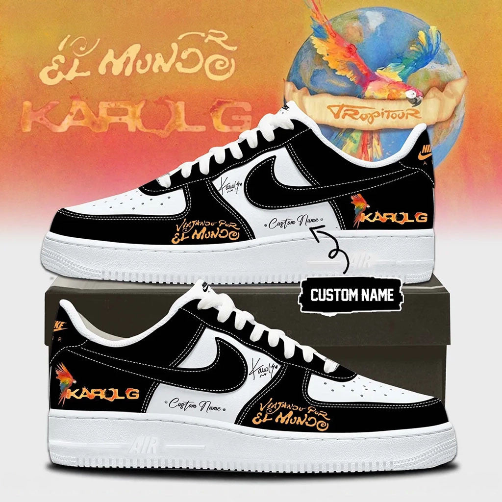 Personalized Karol G Merch Viajando Por El Mundo Tropitour Shoes Gifts For Latin Pop Fan - Merchluma