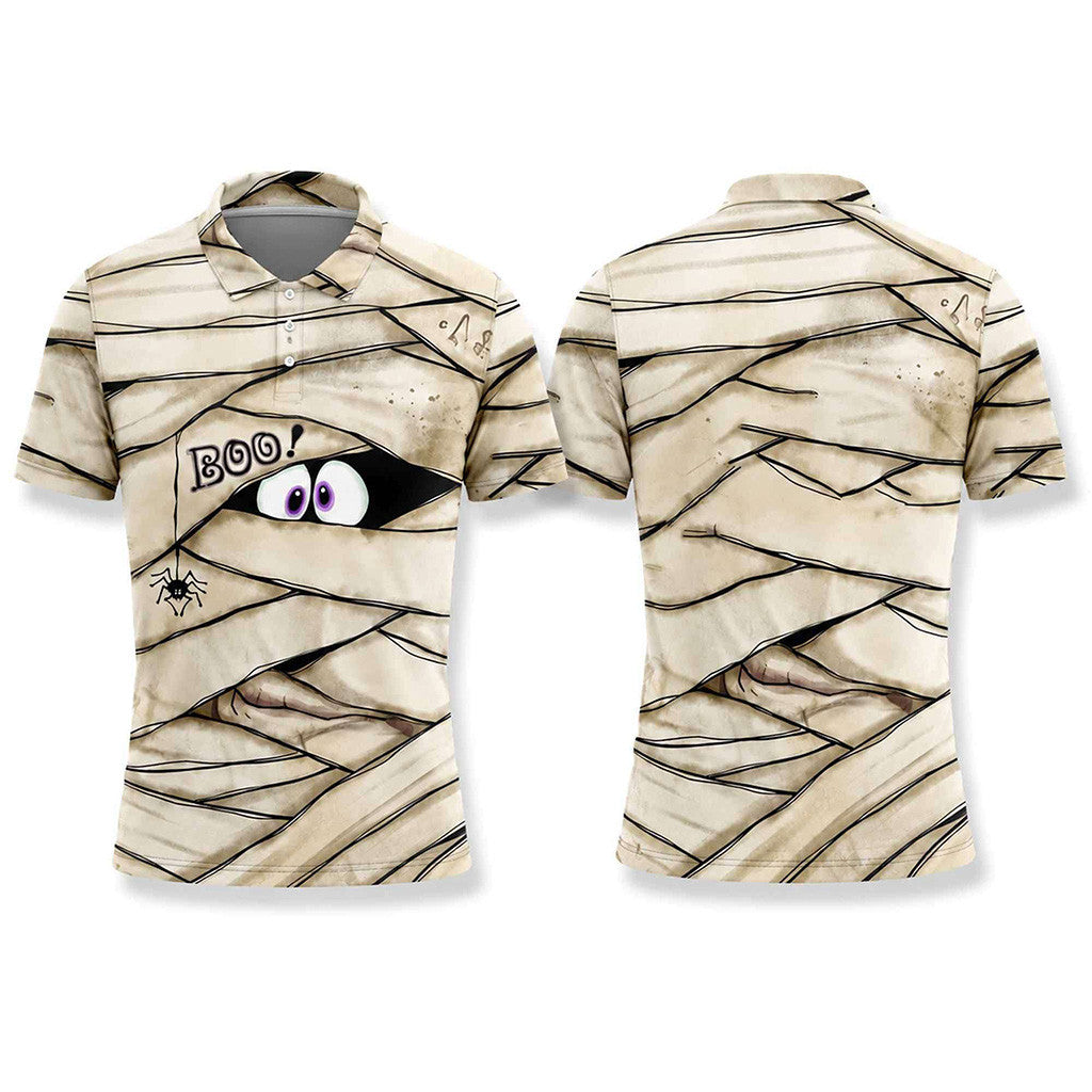 Mummy Peeking Eyes Boo Halloween Polo Shirt Spooky Season Apparel Best Halloween Gifts - Merchluma