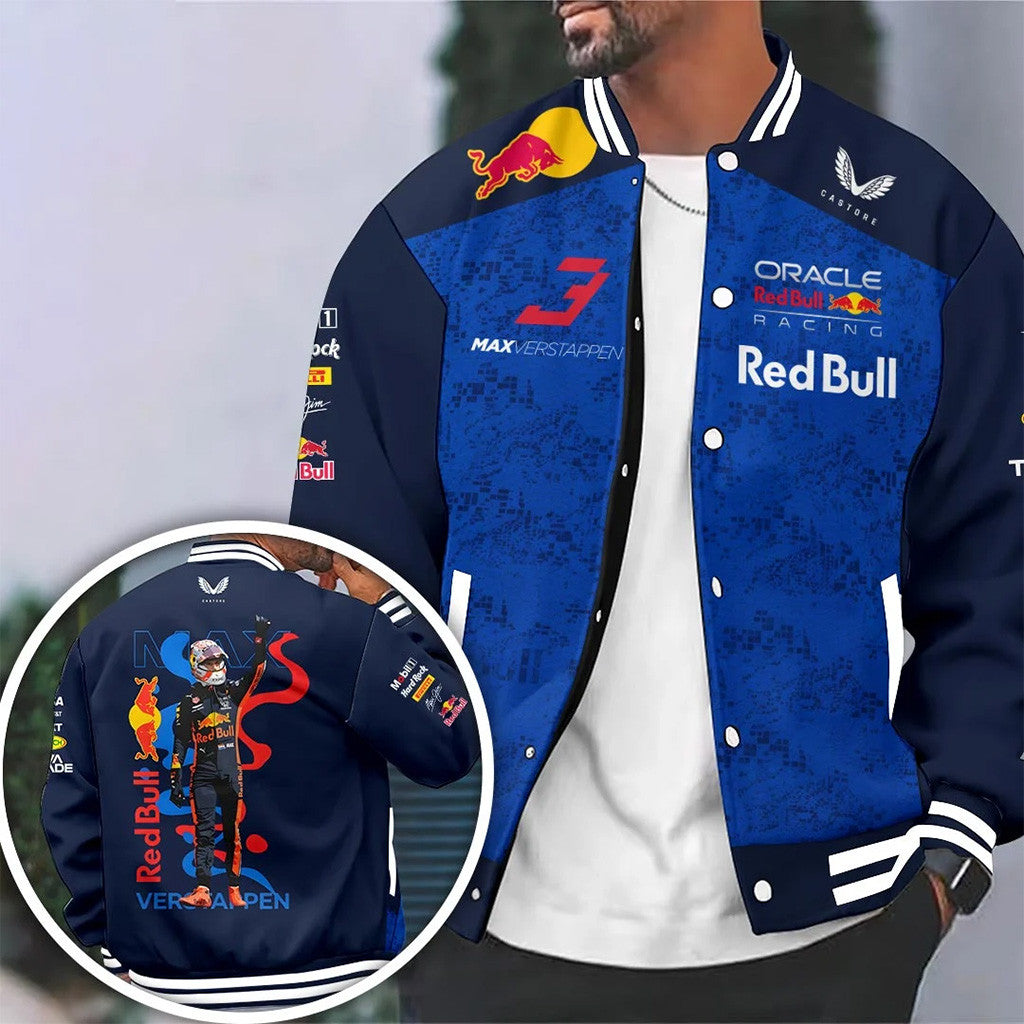 Red Bull Racing X Max Verstappen Varsity Jacket Racing Fan Apparel Gift For Brothers - Merchluma