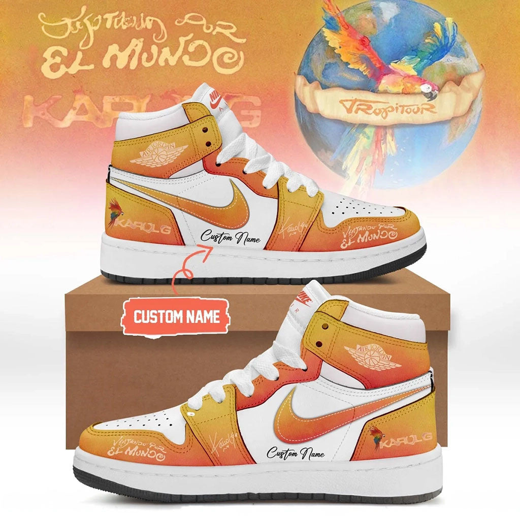 Custom Karol G Merch Viajando Por El Mundo Tropitour Sneakers Colombian Latin Pop Music Fan Gift - Merchluma