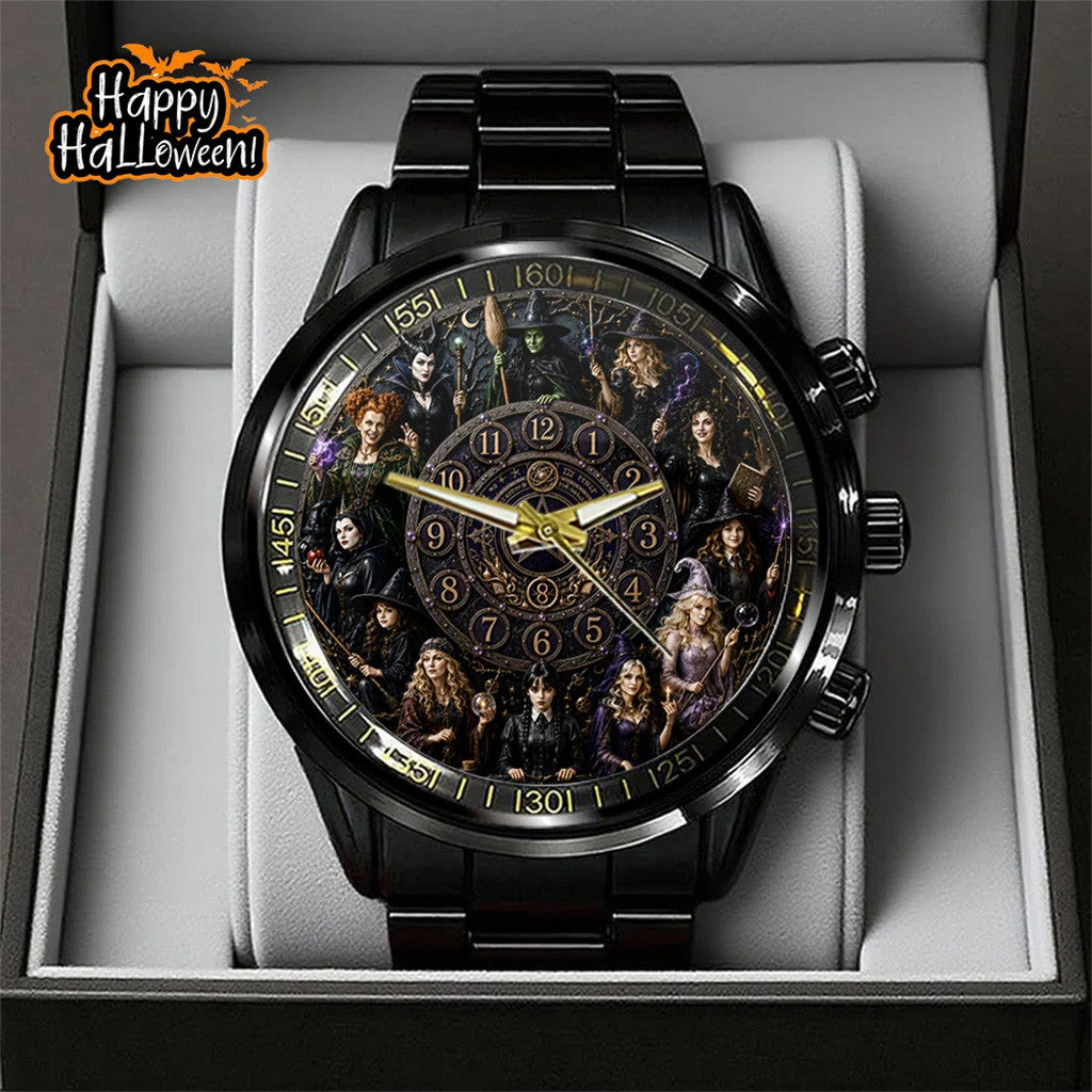 Witches Black Stainless Steel Watch Spooky Season Gear Halloween Gift For Witch Lovers - Merchluma