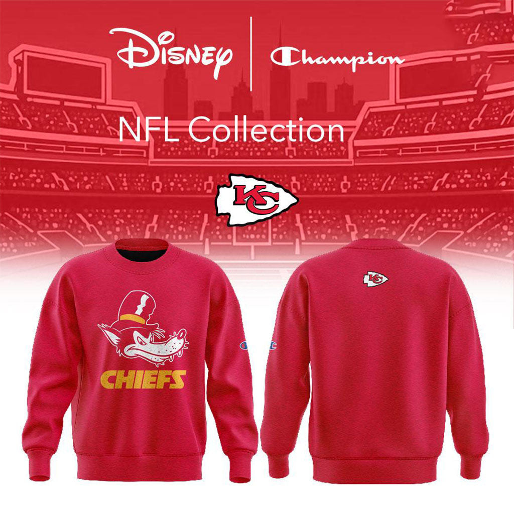 Kansas City Chiefs x Disney Champion NFL Main Character Energy Sweatshirt KC Chiefs Merch Red - Merchluma