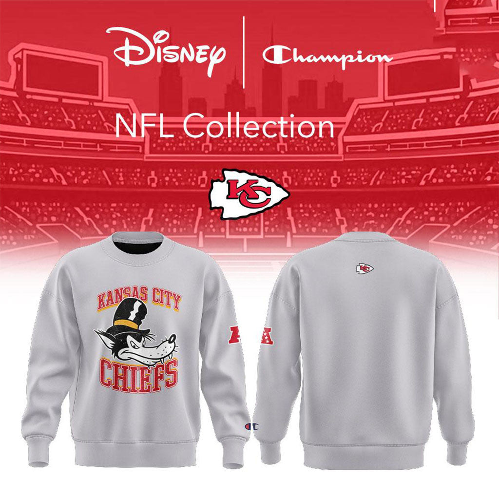 Kansas City Chiefs x Disney Champion NFL Main Character Energy Sweatshirt Chiefs Merch Grey - Merchluma