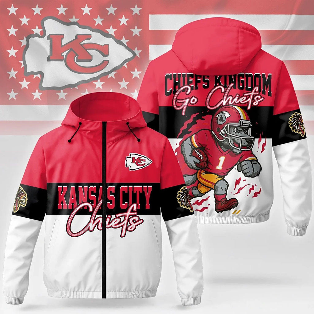 Kansas City Chiefs Kingdom Football Windbreaker Jacket Go Chiefs Merch KC Football Fan Gift - Merchluma
