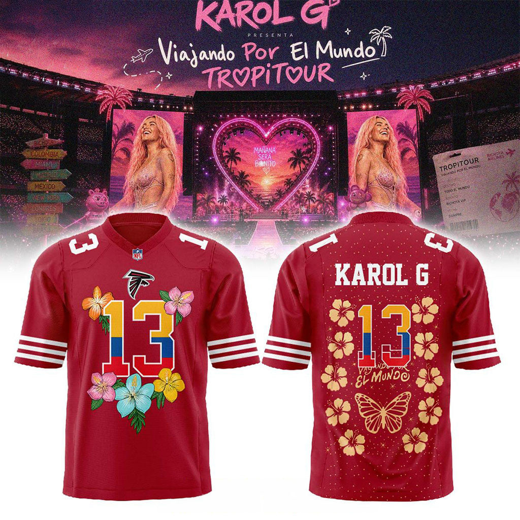 Atlanta Falcons x Karol G Viajando Por El Mundo TropiTour 2026 Fooball Jersey Falcons Merch - Merchluma