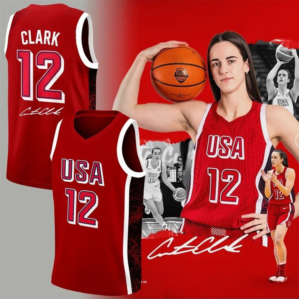 Caitlin Clark 12 USA 2026 Signature Basketball Jersey Indiana Fever Caitlin Clark Merch Fan Gear - Merchluma