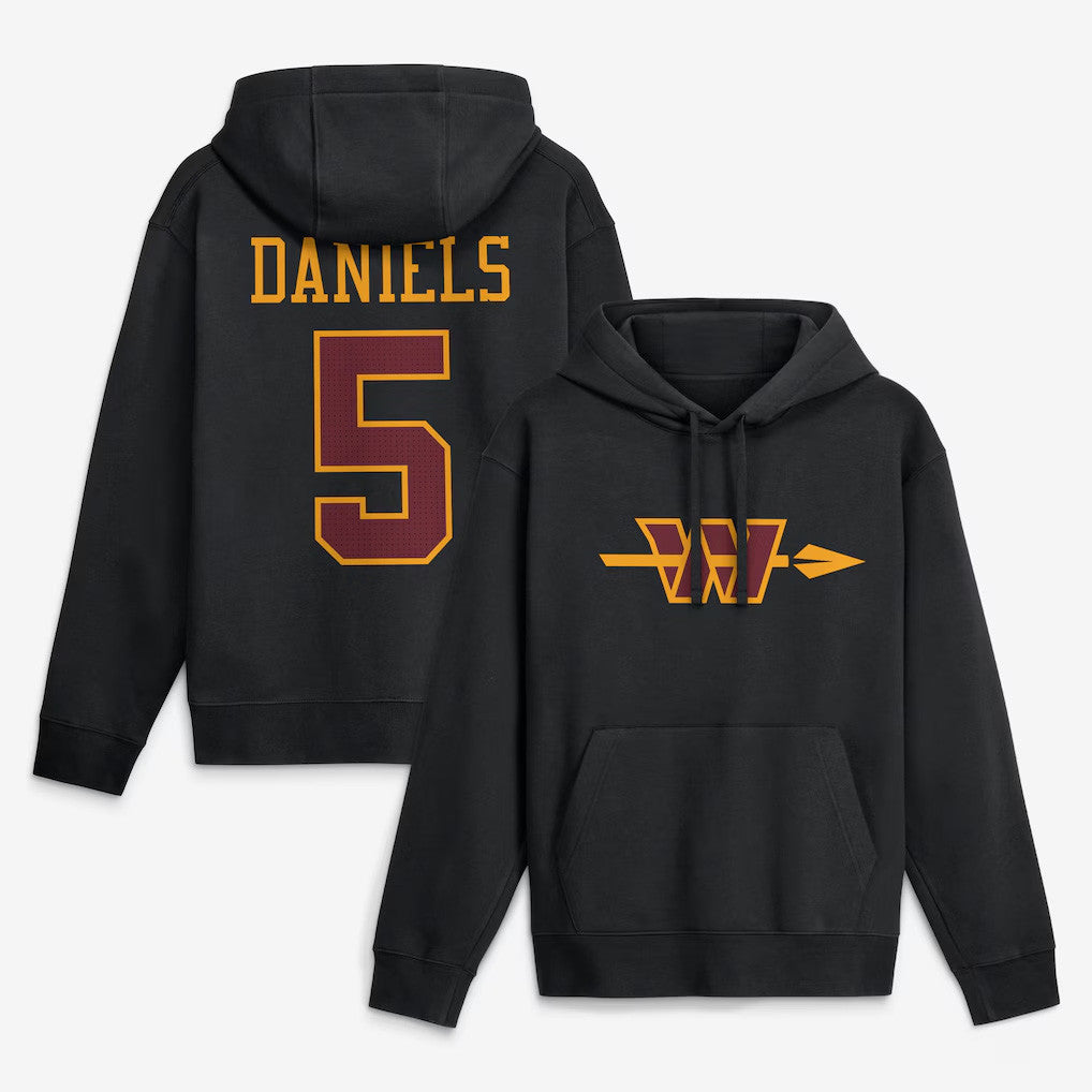 Jayden Daniels Hoodie Black Washington Commanders Merch No 5 Hoodie Great Football Gifts - Merchluma
