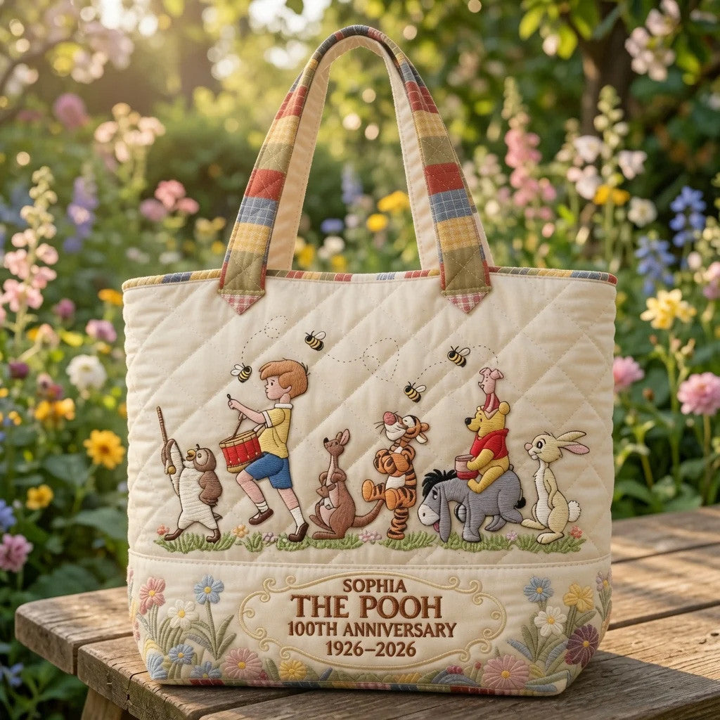 Personalized Winnie The Pooh Celebrate 100 Years Of Friendship Quilted Tote Bag Gift For Bestie - Merchluma