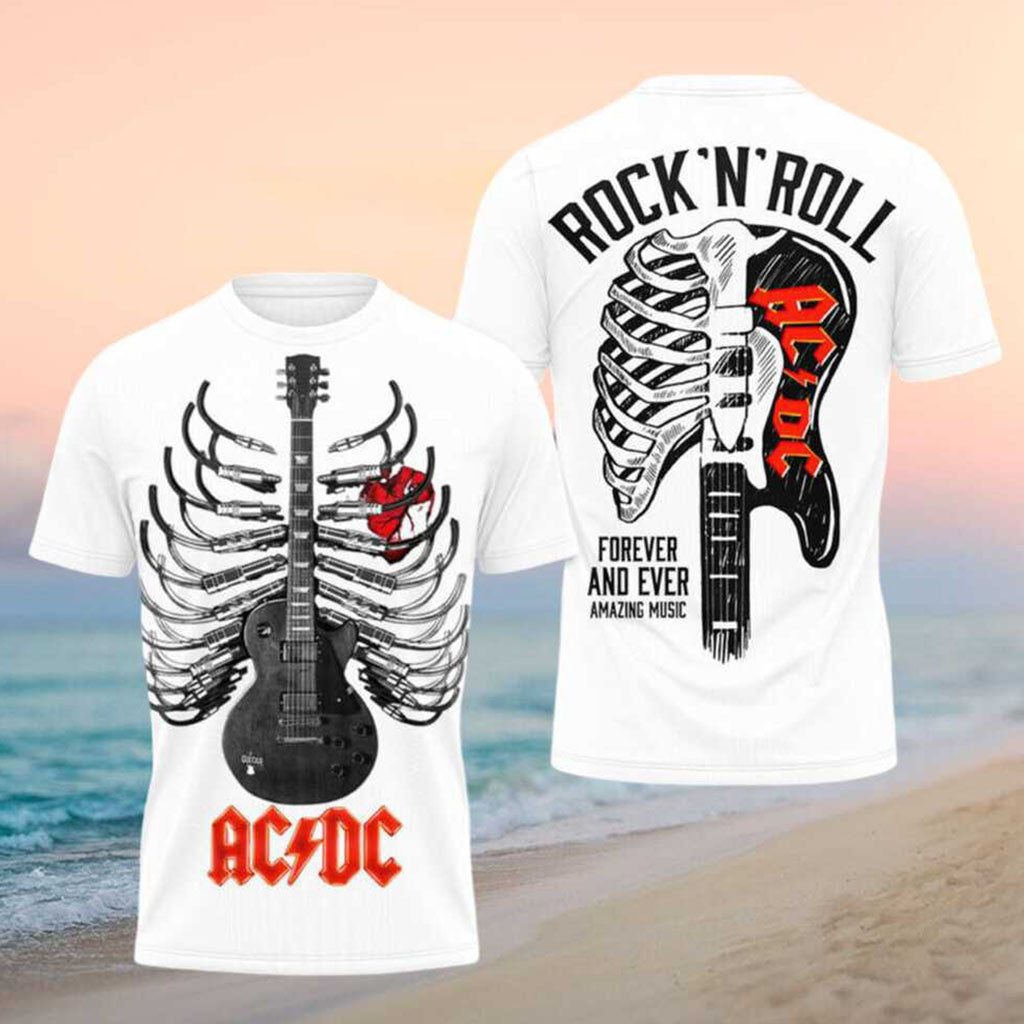 AC DC Guitar Ribcage Heart Forever And Ever Music Shirt AC DC Merch Gift For Music Lovers - Merchluma