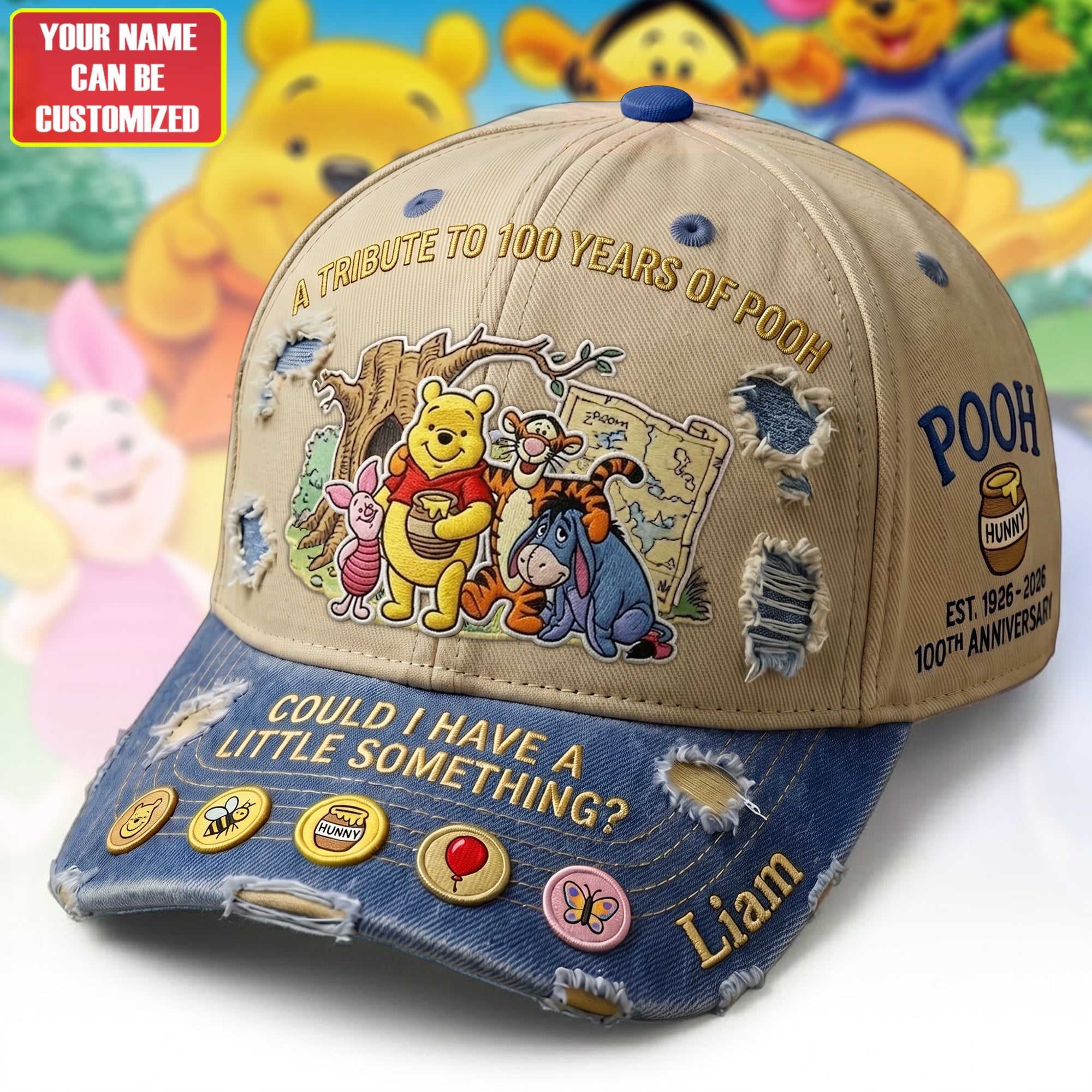 Personalized Winnie The Pooh 100th Anniversary Hat Cartoon Woodland Friends Cap BFF Gifts - Merchluma