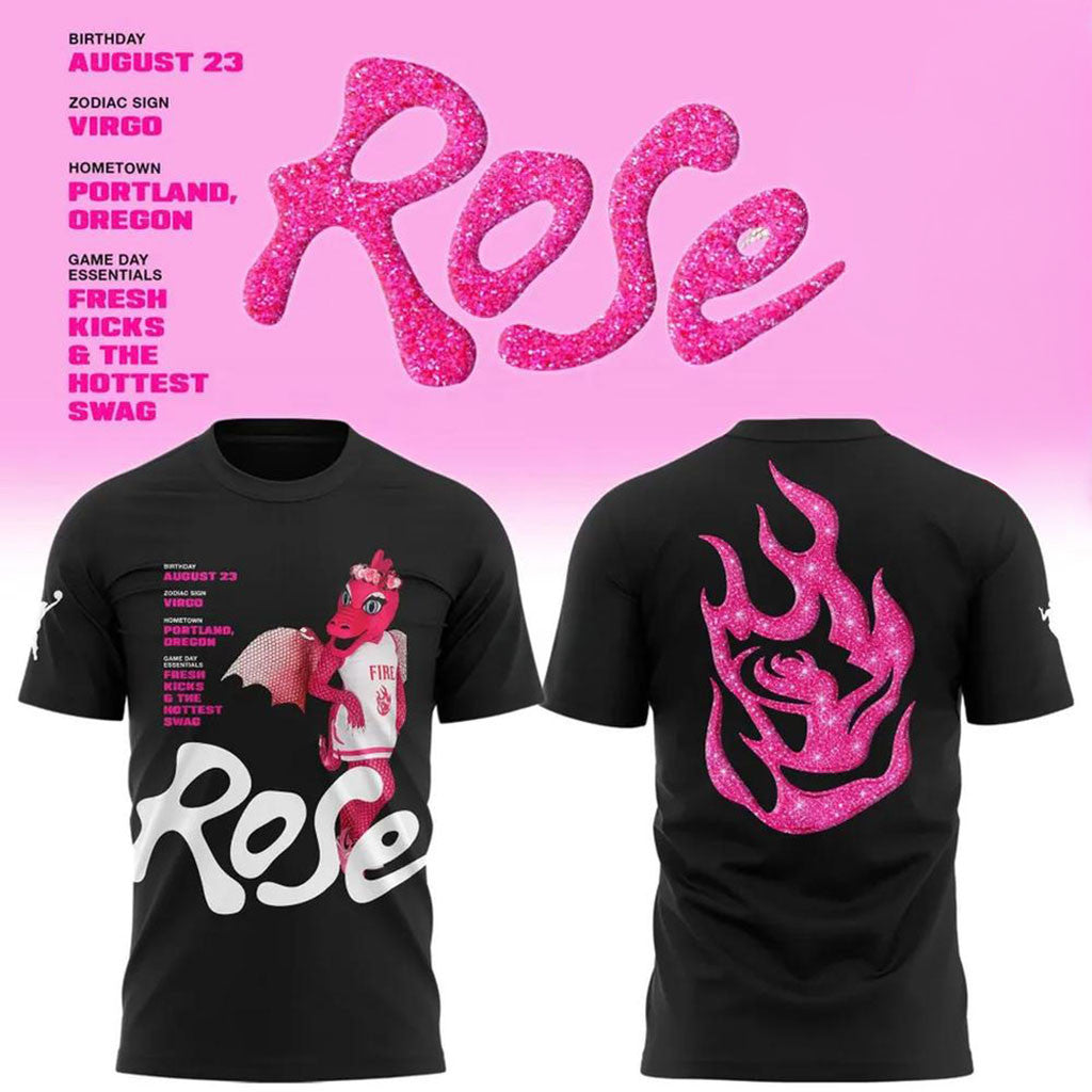 Portland Fire Merch WNBA Rose Mascot Bio Graphic T-Shirt Black Basketball Enthusiast Gifts - Merchluma