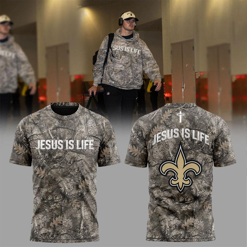 New Orleans Saints Treyton Welch Jesus Is Life Camo T-Shirt NO Saints Merch Gifts For Fans - Merchluma