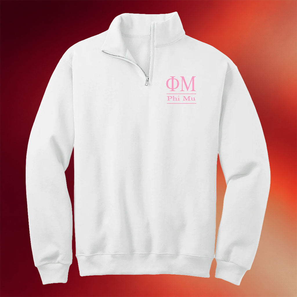 Phi Mu Merch 2026 Phi Mu Quarter Zip Shirt White Best Birthday Gift For Her - Merchluma