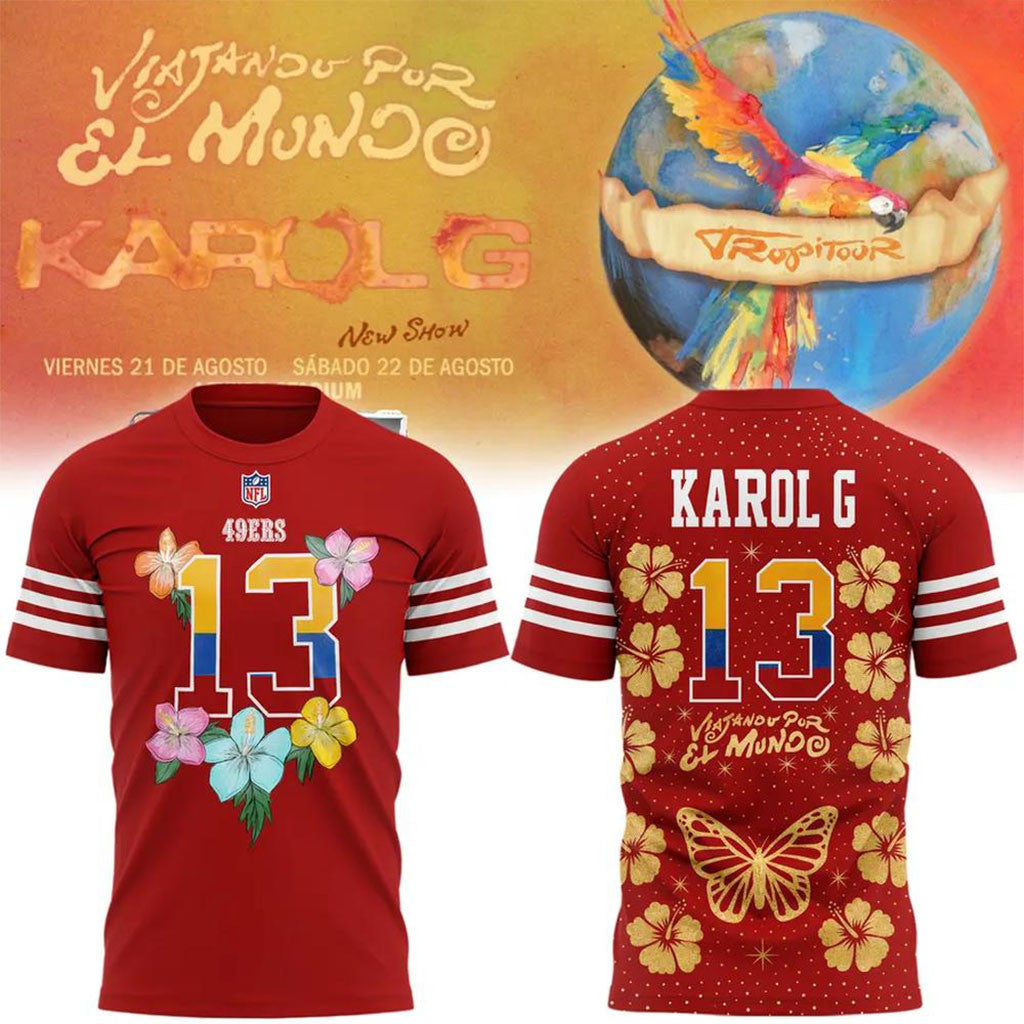 San Francisco 49ers x Karol G Merch Viajando Por El Mundo Floral Shirt Football Fan Gift Ideas - Merchluma