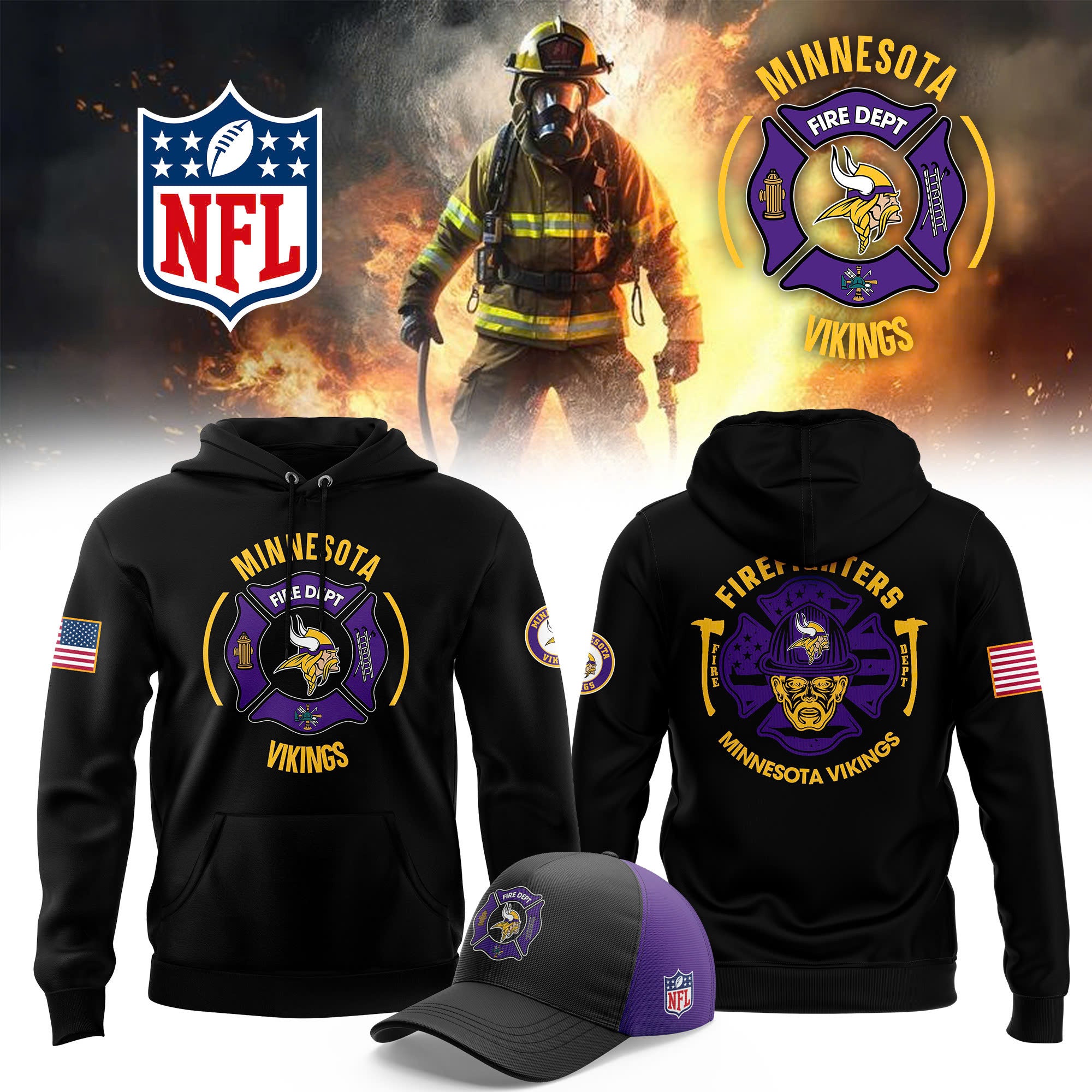 Minnesota Vikings X Firefighter Appreciation Night Hoodie MN Vikings Merch Fireman Gifts - Merchluma