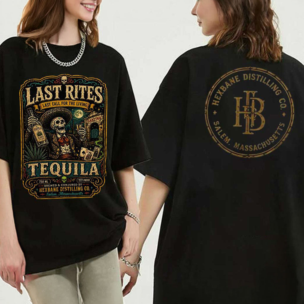 Skull Last Rites Tequila Hexbane Distilling Co T-Shirt Salem Massachusetts Drinking Shirt - Merchluma