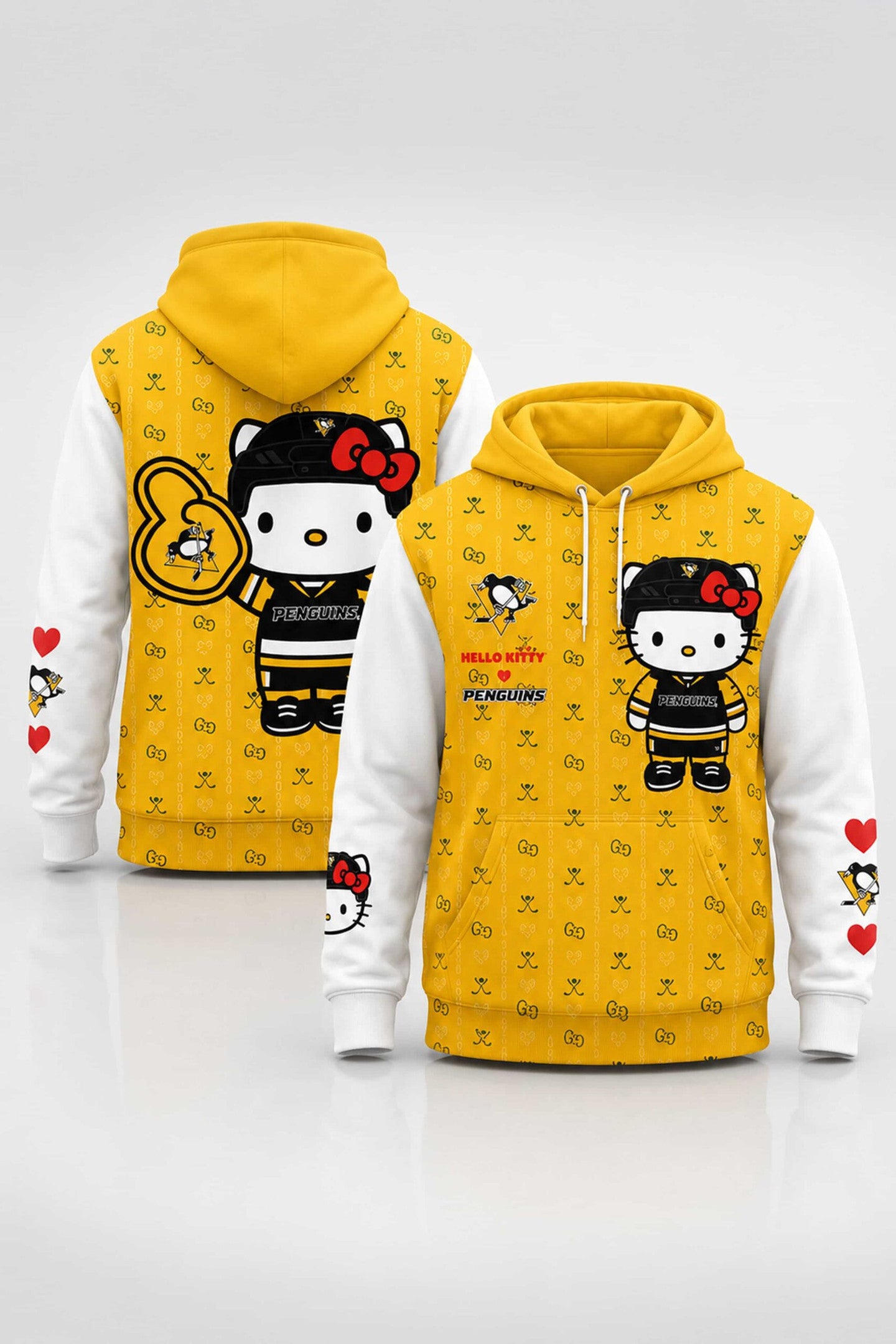 Pittsburgh Penguins X Hello Kitty Night 2026 Pattern Hoodie Pittsburgh Penguins Merch Cute Gift - Merchluma