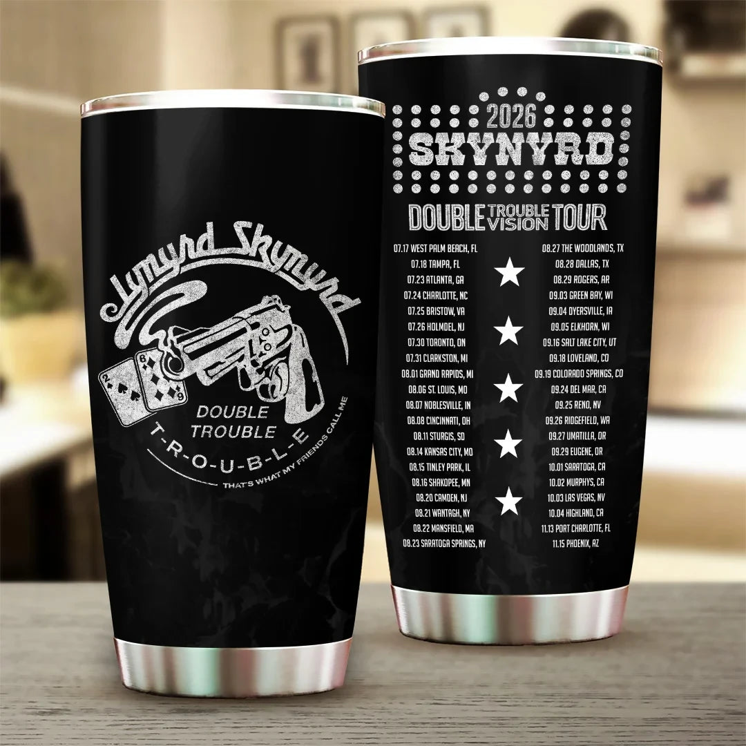 Lynyrd Skynyrd Tour Merch 2026 Double Trouble Vision Tour Dates Tumbler Gift For Music Lovers - Merchluma
