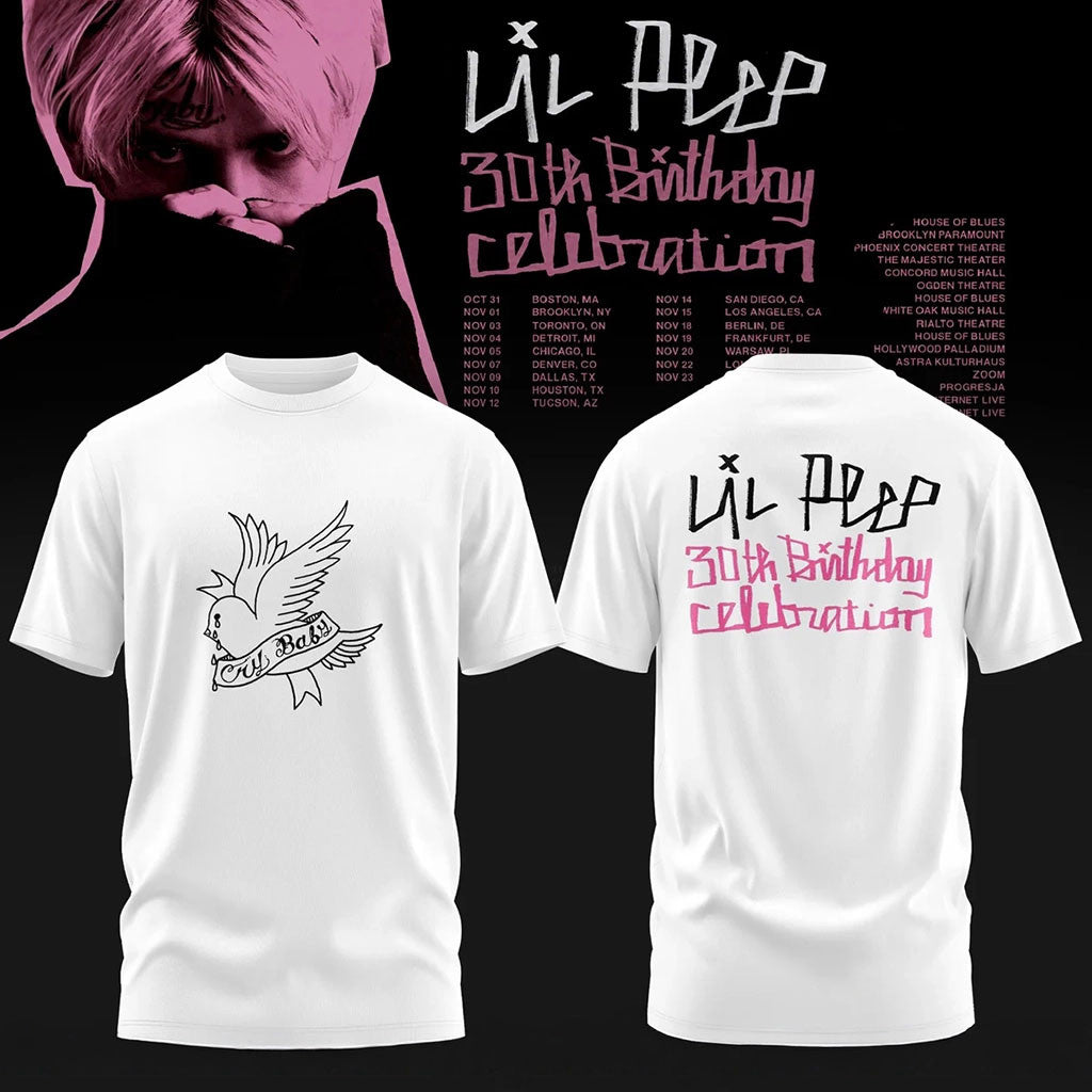Lil Peep 30Th Birthday Celebration T-Shirt Cry Baby Tee Lil Peep Tour Merch Gifts For Rap Fans - Merchluma
